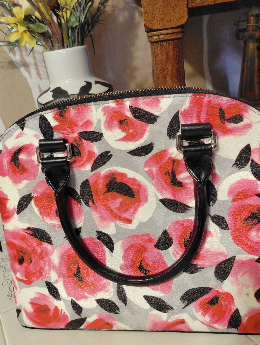 Kate Spade Handbag Carli Grove Street Printed Rose Bud Canvas Water Resistant - Picture 2 of 6
